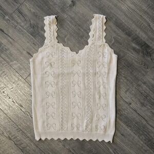 Rareraw Pointelle Knit Tank Top Size Medium Scalloped Hem Bows Girly Delicate